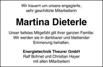 Traueranzeigen von Martina Dieterle Schwarzwälder Bote Trauer