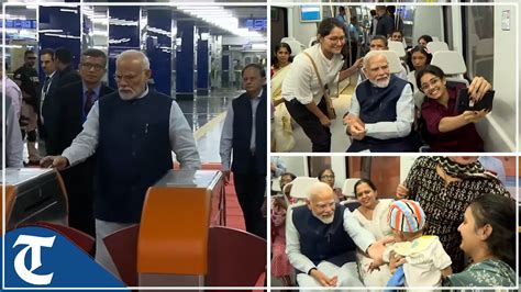 Pm Modi Takes Metro Ride Many Passengers Interact With Him Snap Selfies Youtube