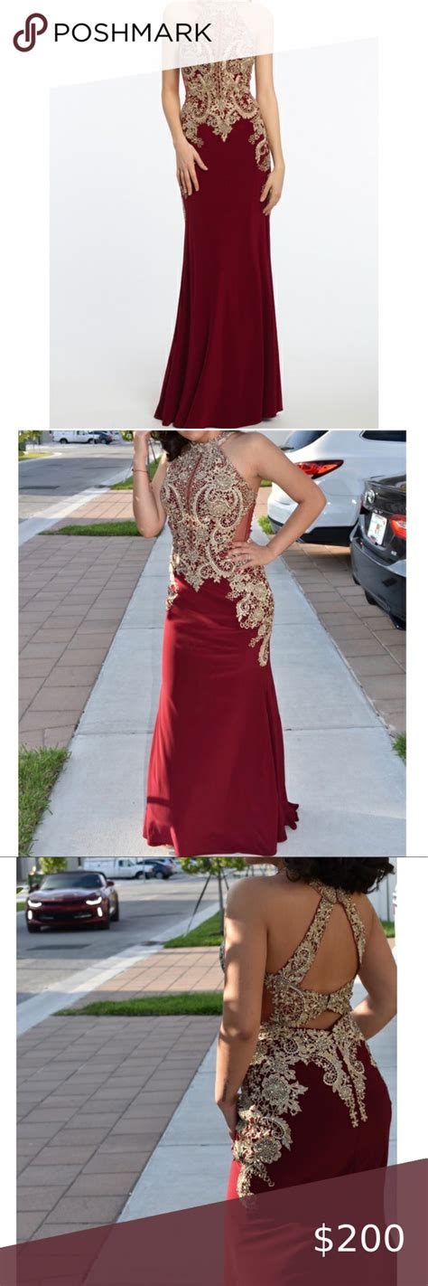 Burgundy With Gold Patterns Prom Dress In 2020 Prom Dress Pattern Dresses Prom Dresses