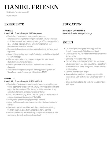 Speech Therapist Resume Samples | Velvet Jobs