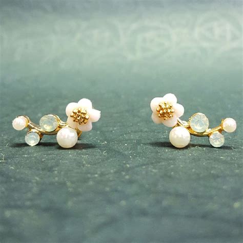 Buy Oomph Jewellery Gold Tone Delicate Floral Pearl Small Ear Stud