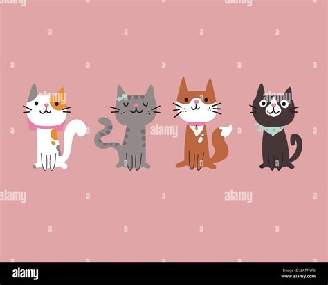 Set Of Different Cartoon Cats Vector Cartoon Stock Vector Image And Art