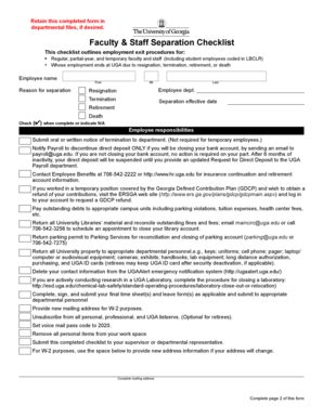 Fillable Online Busfin Uga Faculty Staff Separation Checklist