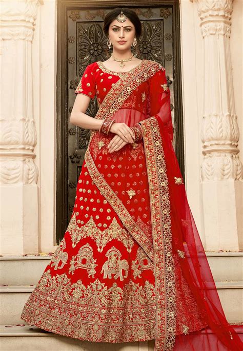 Red Silk Embroidered Bridal Lehenga Choli