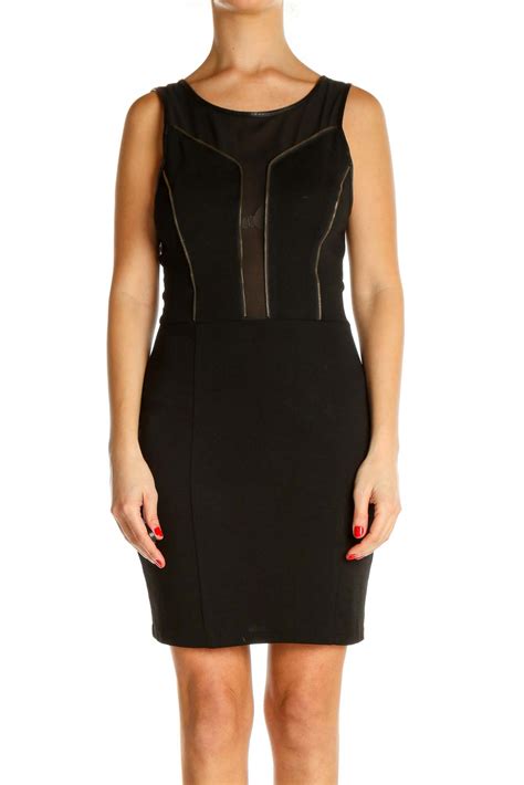 Astr Black Textured Work Sheath Dress Polyester Spandex Silkroll