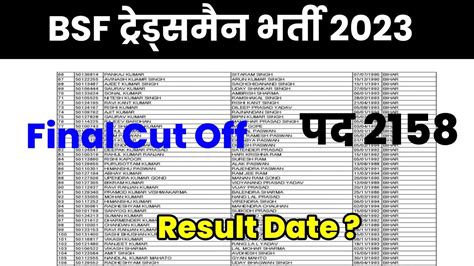 Bsf Tradesman Result Declare Bsf Tradesman Final Cut Off Merit