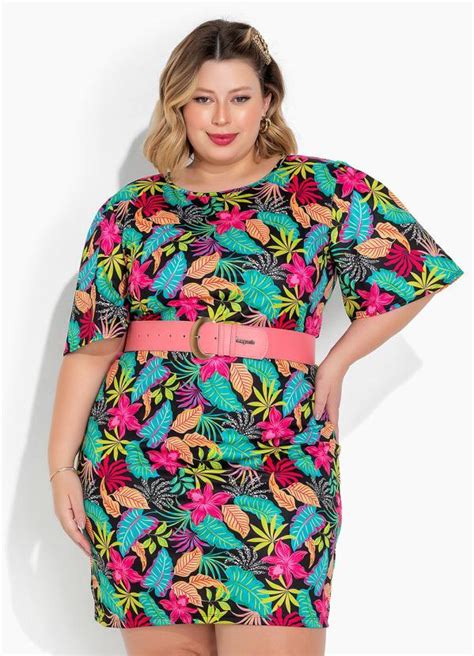 Vestido Tropical Mangas Amplas Plus Size Marguerite