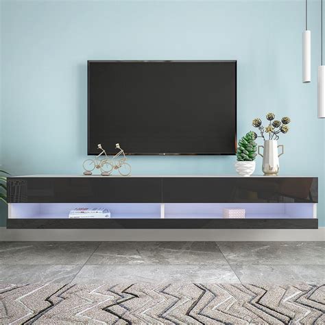 Tv Stand For 80 Inch Tv Universal Modern Tv Cabinet With 20 Color Led Wall Mounted Floating