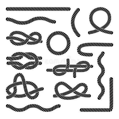 Set of Different Black Rope Elements and Knots Flat Style Stock Vector ...