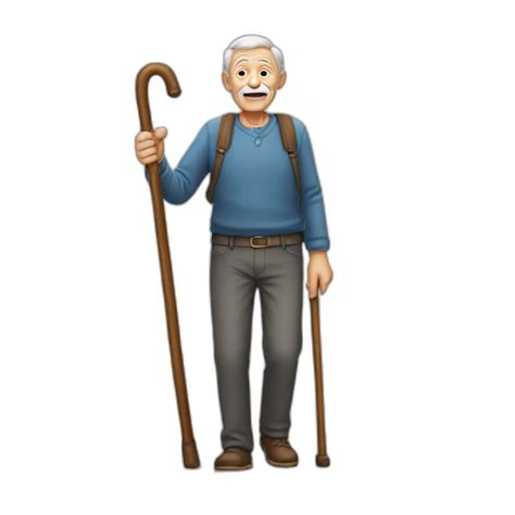 Old Man With A Cane Stands At A Computer Desk Ai Emoji Generator