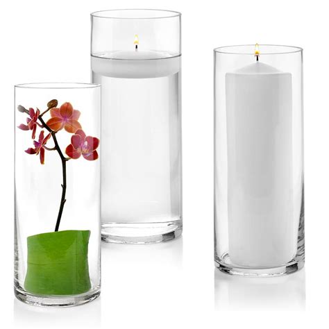 Buy Set Of 3 Glass Cylinder Vases 10 Inch Tall Multi Use Pillar Candle Floating Candles