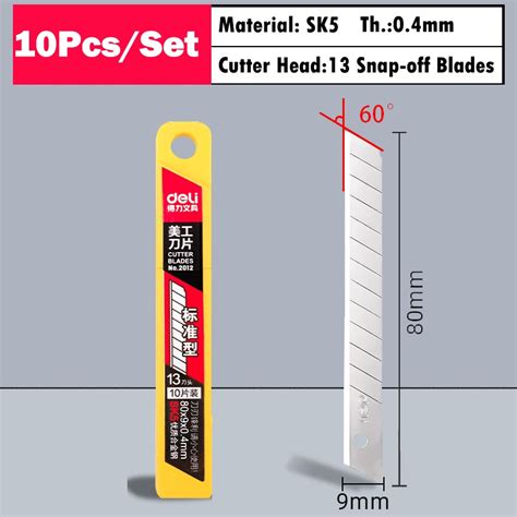 Deli Cutter Blade 10 Pcs Pack Sk5 Snap Off Cutter Blade 3060 Degree 9