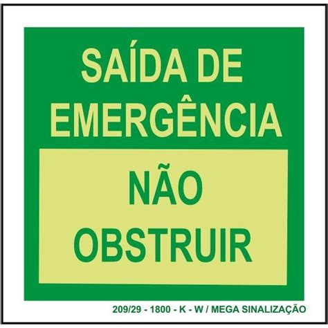 Placa de Saida De Emergencia Não Obstruir Placasshop