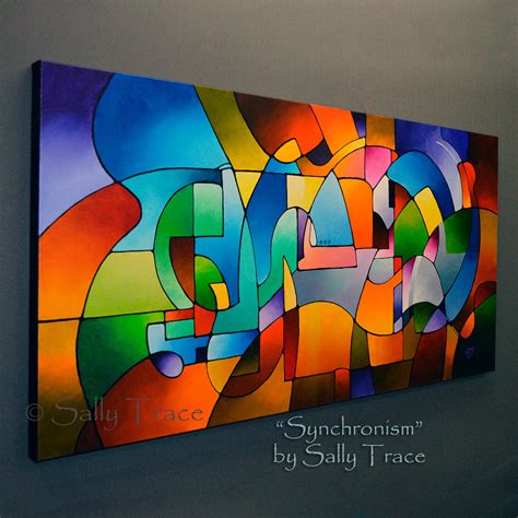 Synchronism, original abstract geometric acrylic landscape painting for sale by Sally Trace ...