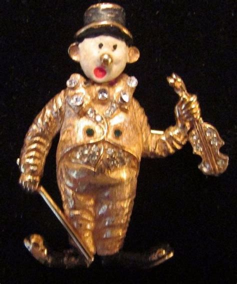 Vintage Ciner Clown Brooch Figural Rhinestone Enamel Circus