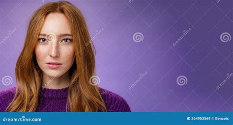 Headshot Of Sensual And Attractive Tender Redhead Female With Freckles