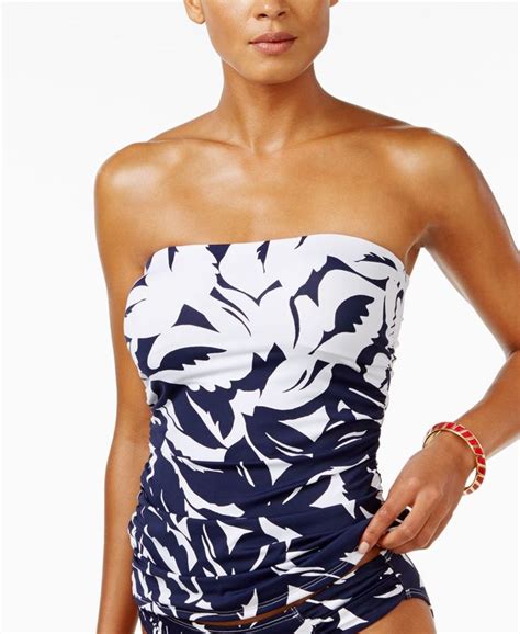 Tommy Bahama Leaf Print Bandeau Tummy Control Tankini Top Printed Bandeau Tankini Top Fashion