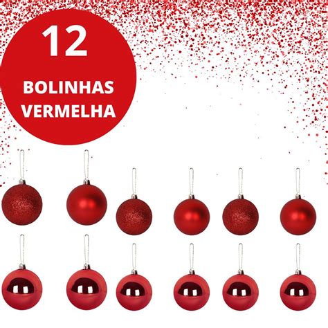 Kit Bolinha De Natal Enfeite Para Arvore Vermelha E Dourada Cm