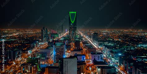 Saudi Arabia Riyadh Landscape At Night Riyadh Tower Kingdom Centre