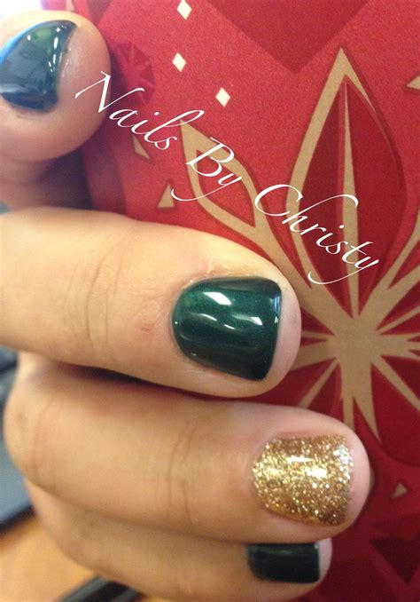 My Cnd Shellac Nails Gorgeous Green And Gold Sparkle Christmas