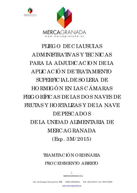 PDF PLIEGO DE CLAUSULAS ADMINISTRATIVAS Y TECNICAS PARA Mercagranada