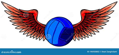 Realistic Volley Ball With Raised Up Red Wings Emblem Vector Stock