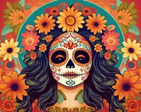 Premium AI Image A Woman With A Mexican Skull Painted On Her Face