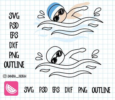 Doodle Swimming SVG PNG Psd Outline Personal And Commercial Use Etsy