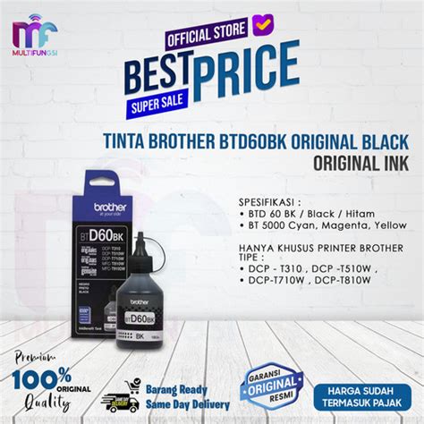 Jual Tinta Brother Btd Bk Original Black Btd Bk Dye Ink For T