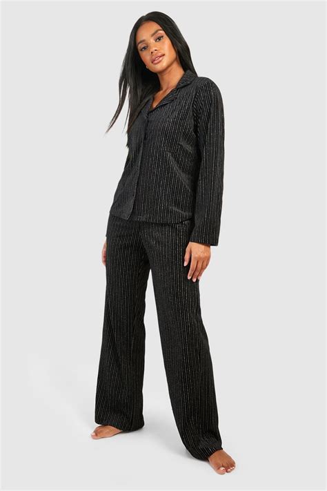 Premium Stripe Velvet Pyjama Set Boohoo Uk