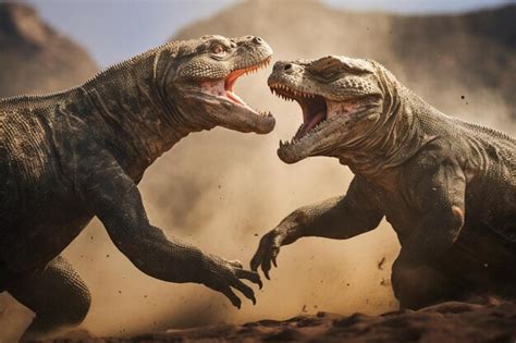 Premium Photo Two Komodo Dragons Are Fighting Each Other