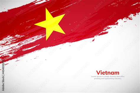 Brush Painted Grunge Flag Of Vietnam Country Hand Drawn Flag Style Of