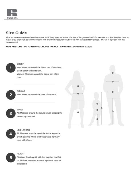 Clothing Size Chart Russel Download Printable Pdf Templateroller