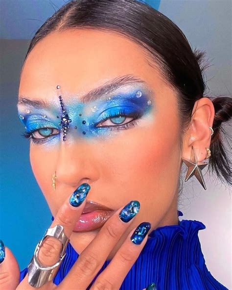 Blue Make Eyeshadow Blue Dew Drop Nails Blue Contact Lenses Hair In