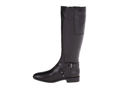 Nine West Blogger Black Leather Side Zip Riding Boots W Strap Detail