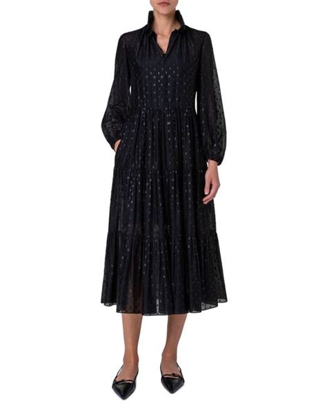 Akris Punto Metallic Dot Long Sleeve Organza Midi Dress In Black Lyst