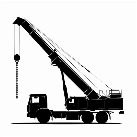 Silhouette Crane Truck Illustration On White Vetor Premium