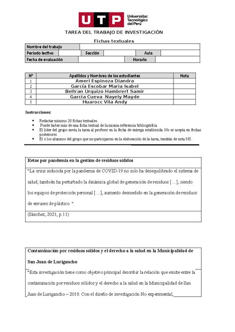 Ac S11 Semana 11 Tarea 4 Fichas Textuales Tarea Del Trabajo De InvestigaciÓn Fichas