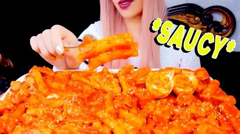 Asmr Spicy Rice Cakes Tteokbokki Sticky Eating Sounds Youtube