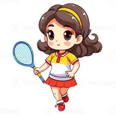 Cute Girl Playing Tennis Clipart Illustration Ai Generative 27687382 Png