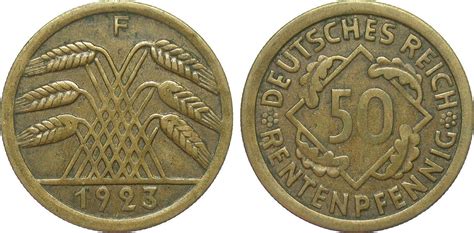 Weimarer Republik 50 Rentenpfennig 1923 F sehr schön MA Shops