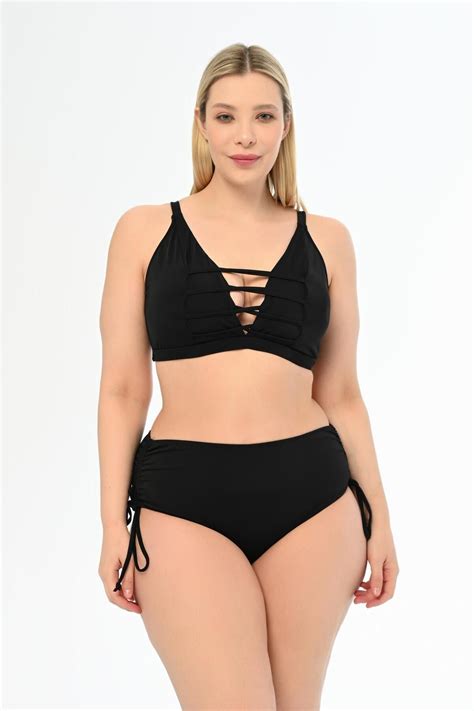 AQUAVİVA Aquaviva Kadın Siyah Büyük Beden Venezıa Çapraz Ipli Dekolte Bikini Takımı Fiyatı