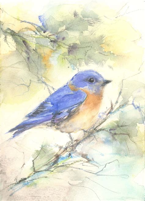 Bluebird Original Watercolor Painting Bird Art Original Songbird