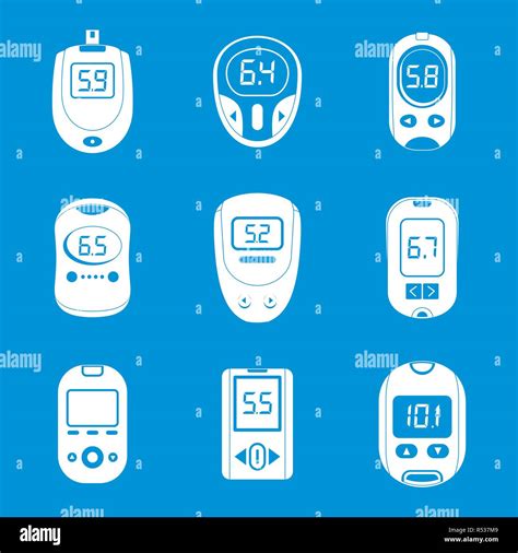 Glucose Meter Sugar Blood Test Device Icons Set Simple Illustration Of