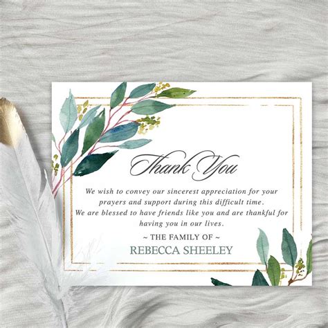 Sympathy Thank You Card Template Printable Customized Wording