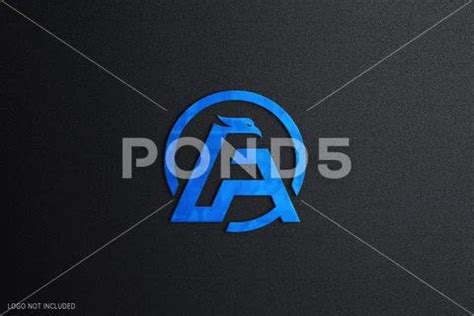 PSD Template: Blue 3D Sign Logo Mockup on Black Wall #156066461