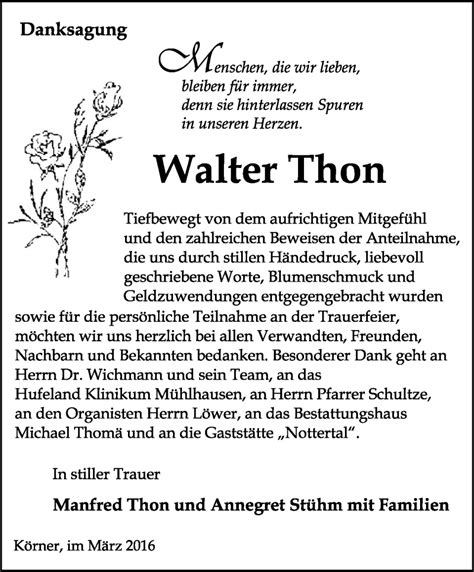 Traueranzeigen Von Walter Thon Trauer In Thueringen De