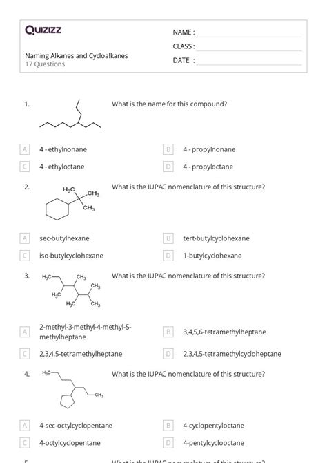 Alkanes Cycloalkanes And Functional Groups Worksheets For Th