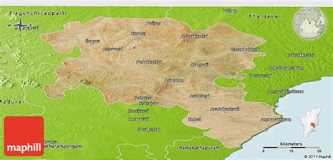 Satellite Panoramic Map Of Pudukkottai Physical Outside