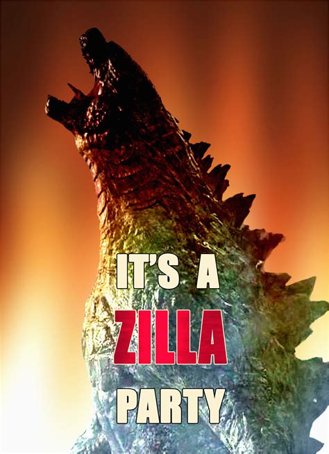 Godzilla Birthday Card Zilla Personalized Birthday Invitation 2 Sided